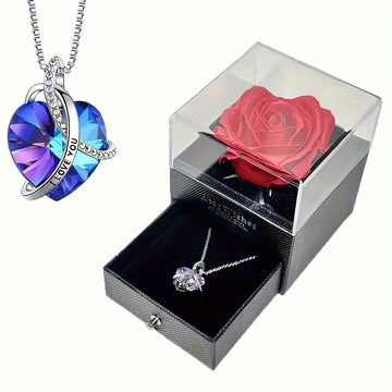 Eternal Love Red Rose Heart Necklace with 'I Love You' Message - Perfect Gift for Mom, Grandma, Wife, Girlfriend on Birthdays & Anniversaries - Includes Elegant Packaging Box