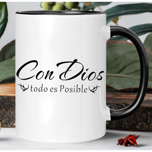 Con Dios Todo Es Posible" Inspirational Ceramic Coffee Mug - Reusable, Insulated, Hand-Wash Only - Perfect for All Beverages & Gifts