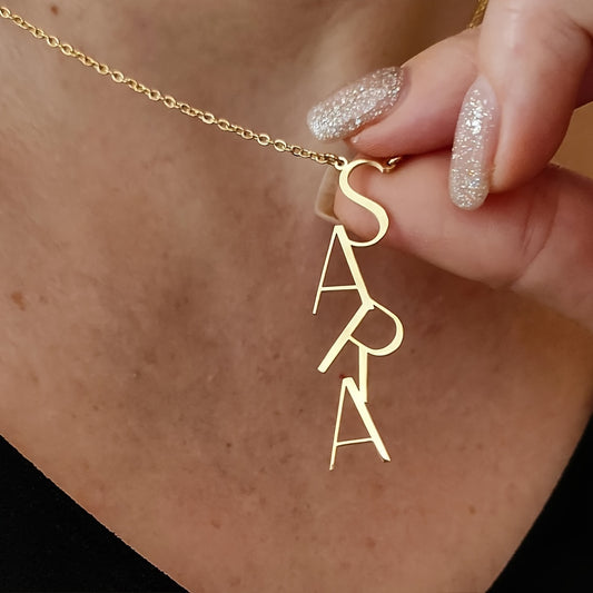 Elegant Custom Engraved Stainless Steel Name Necklace - 18K Golden Plated, Perfect Gift for Her, English Only