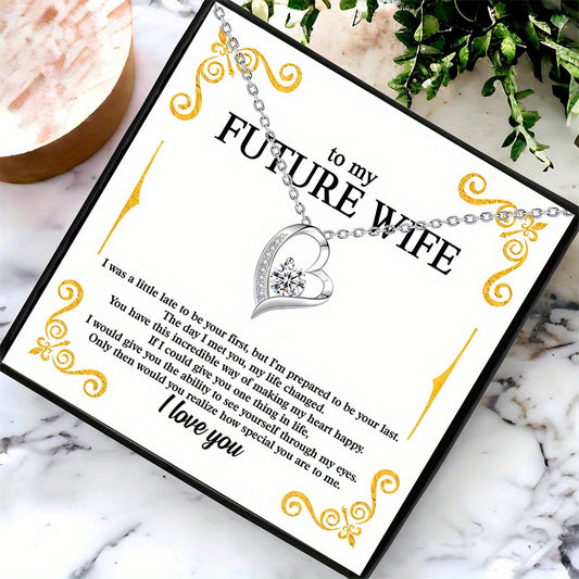 Future Wife Romantic Love Heart Necklace Gift Box - Sentimental Message Pendant Jewelry, Non-Electric, Keepsake for Engagement, Wedding Celebration, Special Souvenir for Her - Durable Material