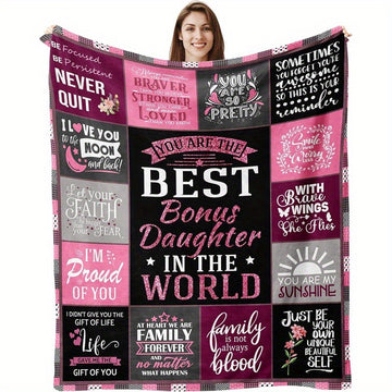 1 set 51.2 inch *59.1 inch Valentine's Day elements sport Fluffy gift giving blanket Bonus Daughter Gifts, Bonus Daughter Blankets Gifts for Bonus DaughtStepdaughter Gifts from Stepmom, Birthday Gifts for Bonus Daughter, to M