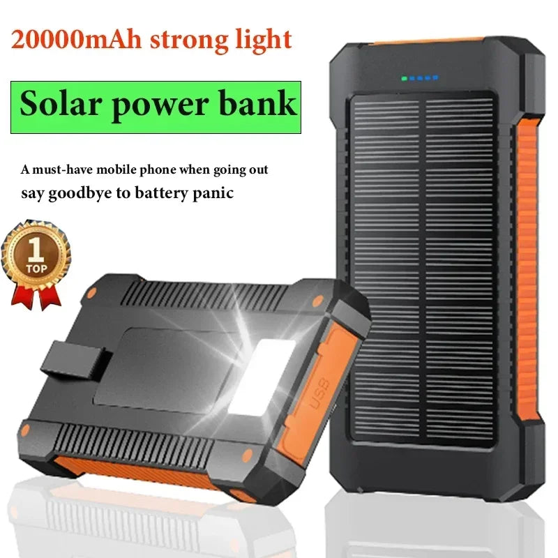 Portable Power Bank Suitable Xiaomi 20000mAh Paneles Solares with Lanyard Compass External Battery Outdoor Mobile Power Supply