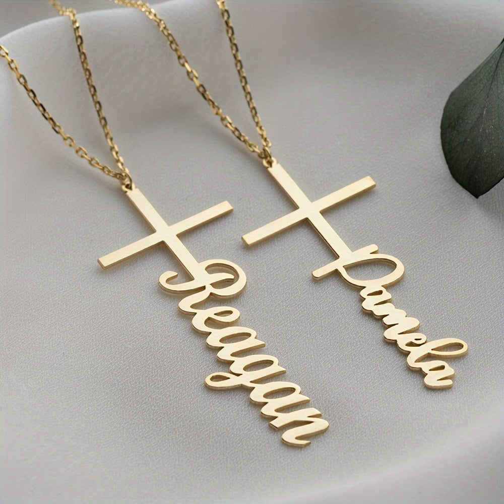 Customized Necklace 18K Gold Plated Cross Pendant Can Be Customized with English Name Personalized Jewelry for Women Holiday Gift Thanksgiving Christmas