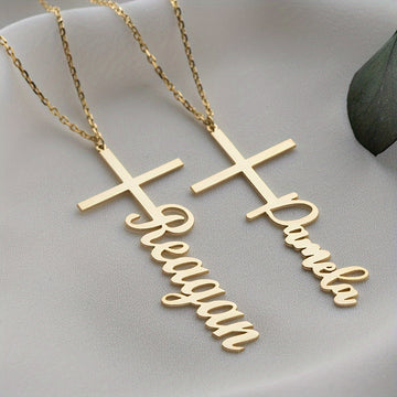 Customized Necklace 18K Gold Plated Cross Pendant Can Be Customized with English Name Personalized Jewelry for Women Holiday Gift Thanksgiving Christmas