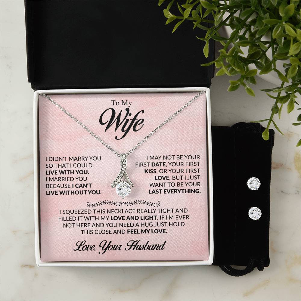 To My Wife Alluring Beauty necklace + Clear CZ Earrings