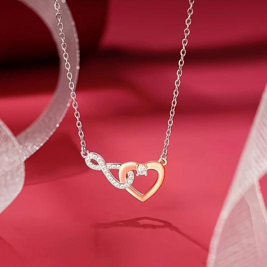 [Popular Choice] Elegant Bohemian Heart Necklace for Girlfriend with Love Inscription, Dual-Tone Plated Copper and Cubic Zirconia, Includes Gift Card and Box - Perfect for Birthdays, Christmas, Valentine's Day