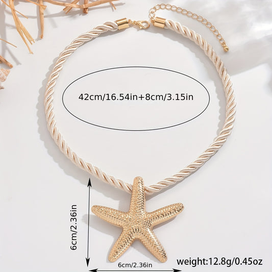 Elegant Starfish Pendant Necklace for Women - Iron Rope Chain, No Plating, Versatile for Daily & Vacation Wear, Beach-Inspired Design, All-Season Accessory