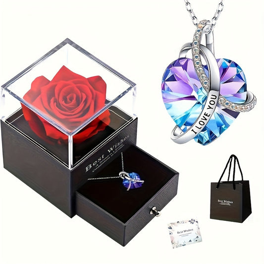 Eternal Love Red Rose Heart Necklace with 'I Love You' Message - Perfect Gift for Mom, Grandma, Wife, Girlfriend on Birthdays & Anniversaries - Includes Elegant Packaging Box