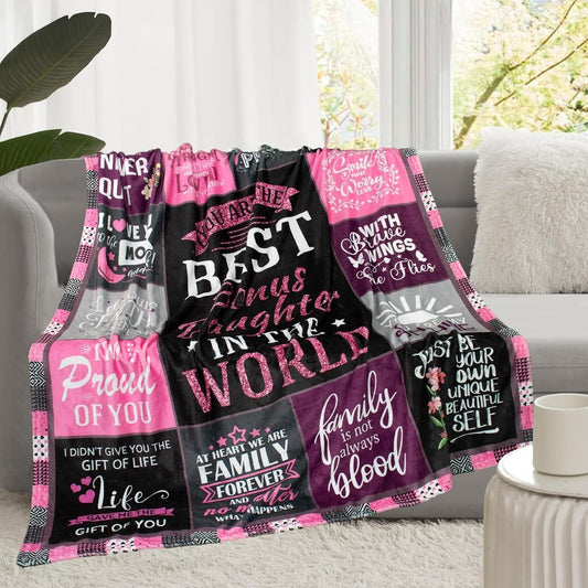 1 set 51.2 inch *59.1 inch Valentine's Day elements sport Fluffy gift giving blanket Bonus Daughter Gifts, Bonus Daughter Blankets Gifts for Bonus DaughtStepdaughter Gifts from Stepmom, Birthday Gifts for Bonus Daughter, to M